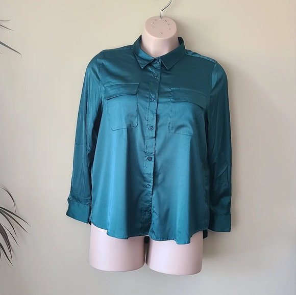 Equipment Polyester blouse women's sz.XXL green  button up breast pockets - Picture 1 of 16